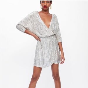 Zara Shimmering Silver Sequin Dress